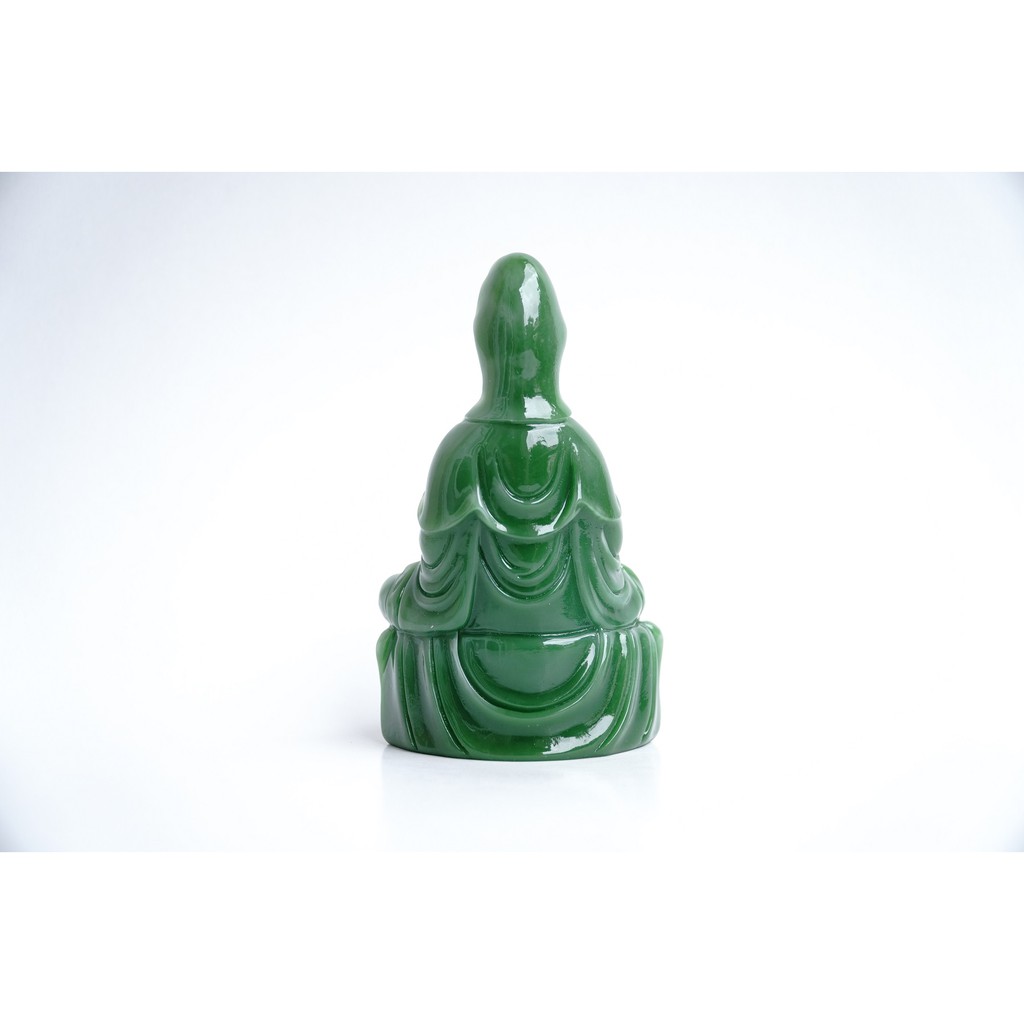 Tượng Phật Bà Quan Thế Âm Bồ Tát ngồi ngọc xanh - Cao 15cm