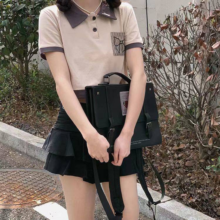 Áo polo Tay Ngắn Thêu Họa Tiết Khối Màu Sắc Mới Cho Nữ