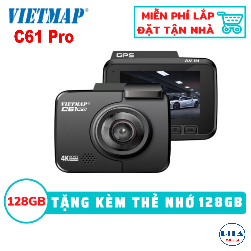 VIETMAP C61 PRO - Camera hành trình 4K - Cảnh Báo Giao Thông Giọng Nói - Thẻ Nhớ 128Gb