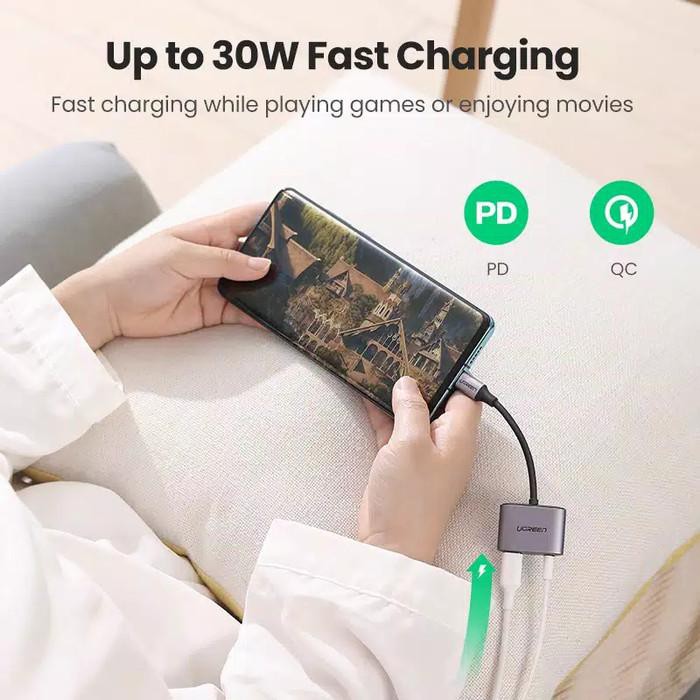 UGREEN Cổng Sạc Usb C Sang 3.5mm 2 Trong 1 Cho Samsung Note10 Plus Ipad Pro - 60164