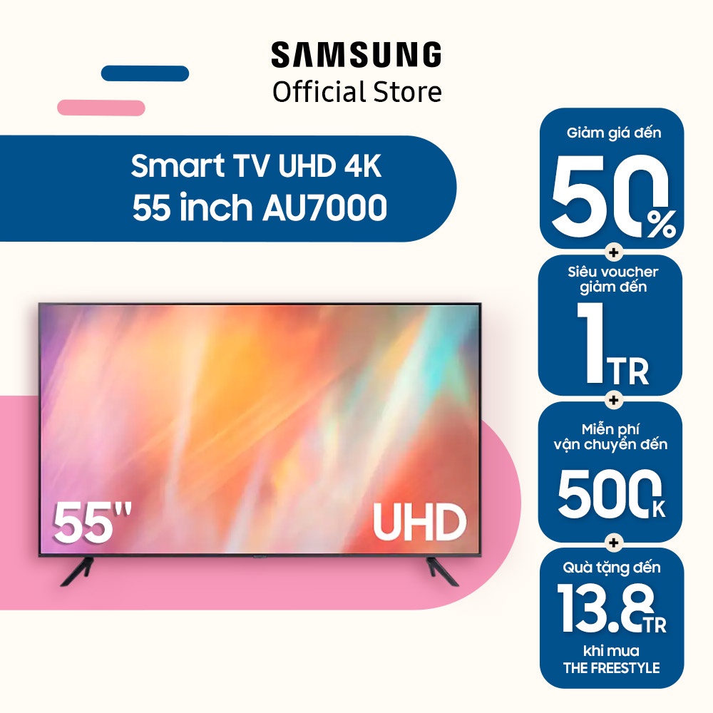 [Mã ELBAU7 giảm 7% đơn 5TR] Smart Tivi Samsung 4K UHD 55 Inch UA55AU7000KXXV - Miễn phí lắp đặt