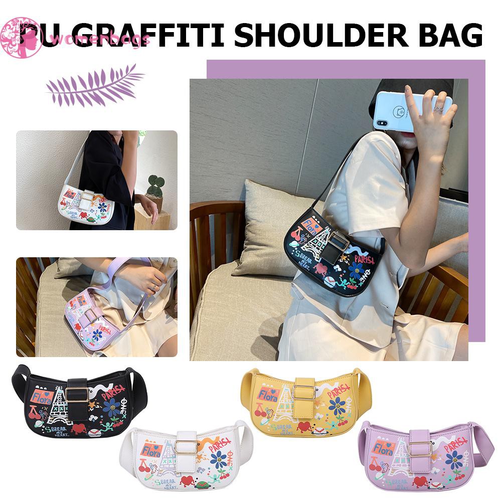 [Mã FASHIONCB264 giảm 10K đơn bất kỳ] Túi đeo vai làm bằng da PU họa tiết Graffiti dành cho nữ