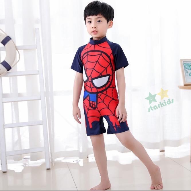 Bộ đồ bơi liền thân tay ngắn có dây kéo sau lưng in siêu nhân cho bé trai 1-15 tuổi chính hãng StarKids