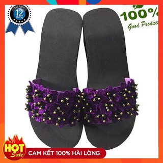 (Bảo Hành 12 Tháng) Dép quai ngang LMT hoa tím cao 5cm - Dép nữ - Dép quai ngang nữ - Dép xốp đế cao - Dép kẹp