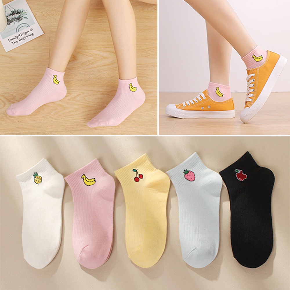 Vớ cotton cổ thuyền thoáng khí in họa tiết trái cây thời trang cho nữ