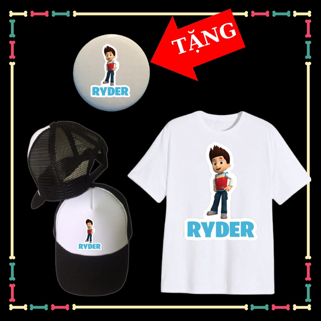 Áo thun cộc tay trẻ em Đội chó cứu hộ Paw Patrol, kèm mũ lưỡi trai, kèm huy hiệu