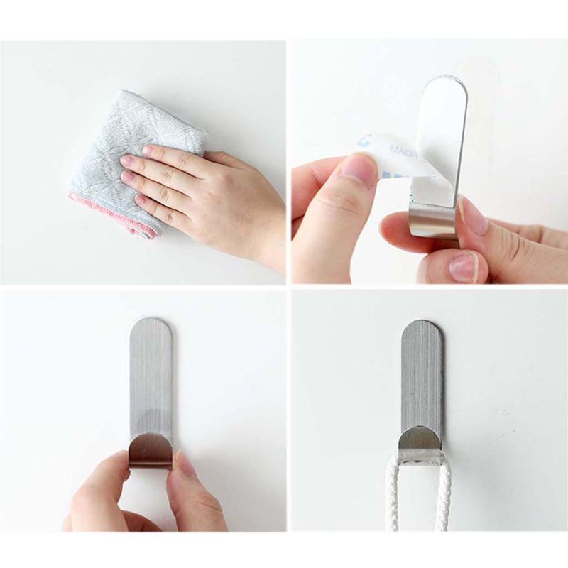 Set 8 Giá Đỡ Treo Đồ Dán Tường Bằng Thép Không Gỉ