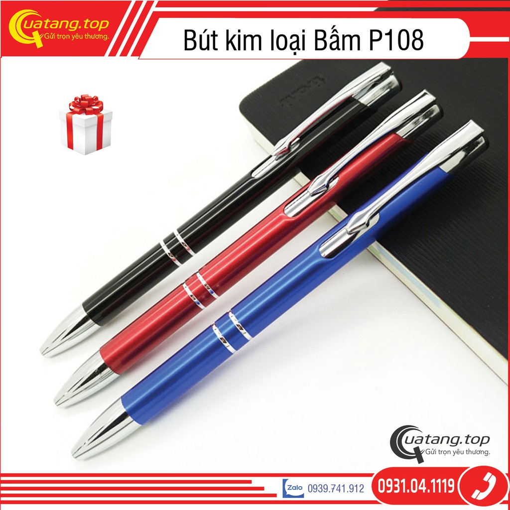 [Quà tặng doanh nghiệp] Bút bi bấm kim loại P108 ngòi 0.7mm mực bi màu xanh nhiều màu làm quà tặng quảng cáo