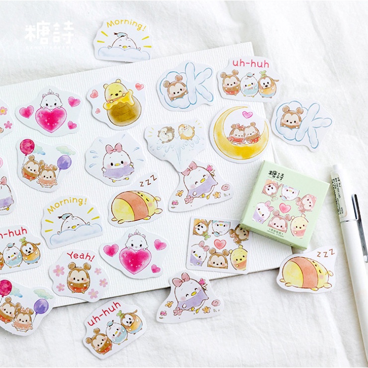 Hộp 45 miếng dán, sticker trang trí đồ dùng cá nhân chủ đề GẤU THỎ siêu đáng yêu BAG U SGAUTHO