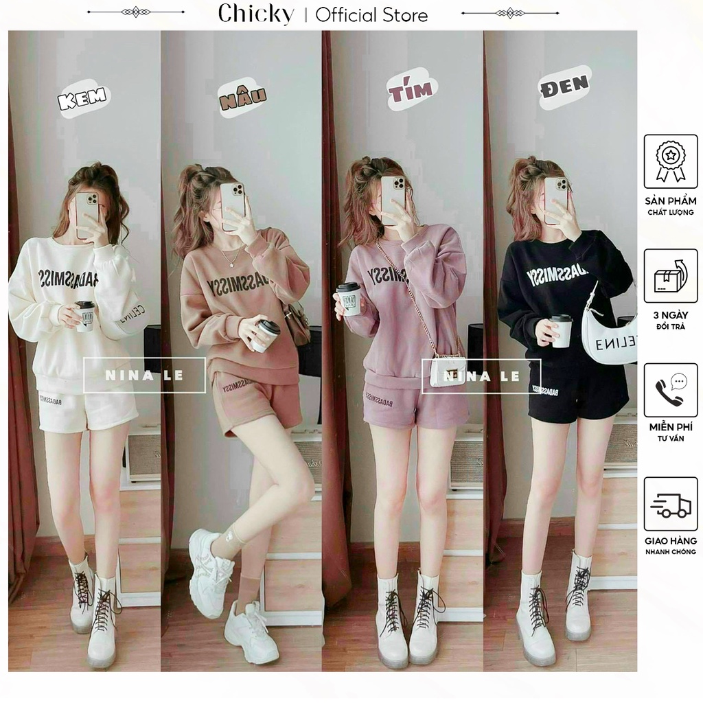 set đồ bộ áo tay dài in họa tiết kèm quần đùi