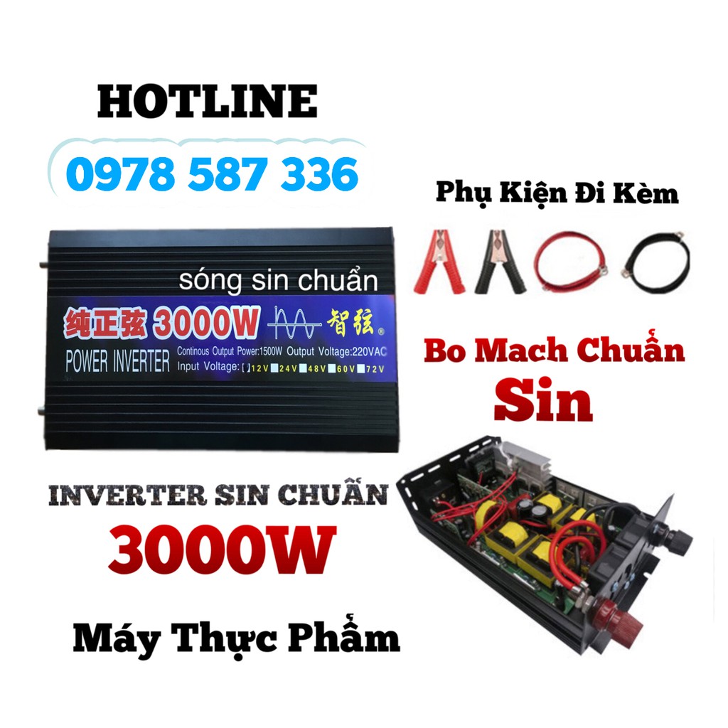 Kích điện sóng sin chuẩn 3000W, đổi nguồn 12v-220v