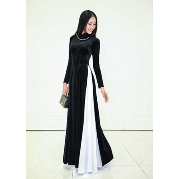 [Đủ Màu] Áo Dài Nhung truyền thống sang trọng,cao cấp-Viền trai cổ và tay