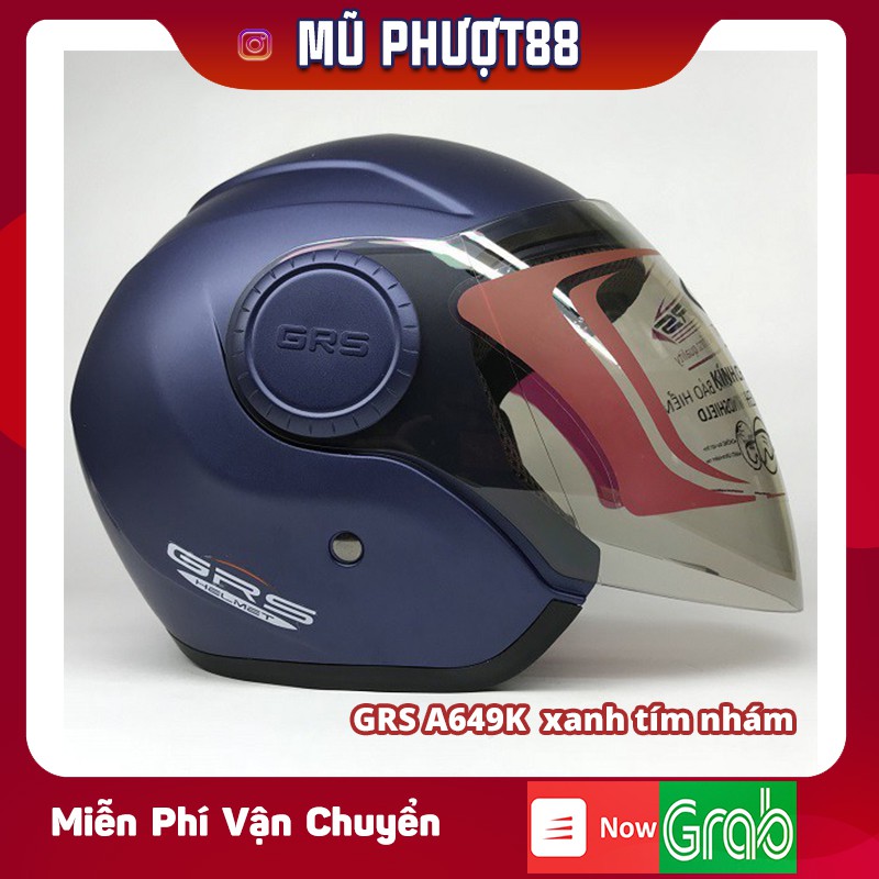 Mũ bảo hiểm GRS A649k Xám nhám - Mũ 3/4 đầu chính hãng có kính dành cho người lớn