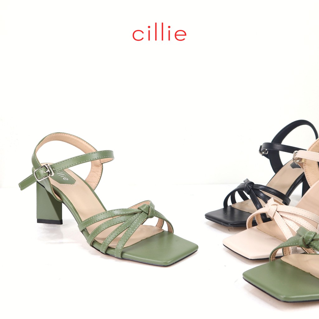 Giày sandal cao gót nữ đan dây thắt nút ôm chân mũi vuông mang đi làm đi chơi gót trụ cao 6cm Cillie 1227