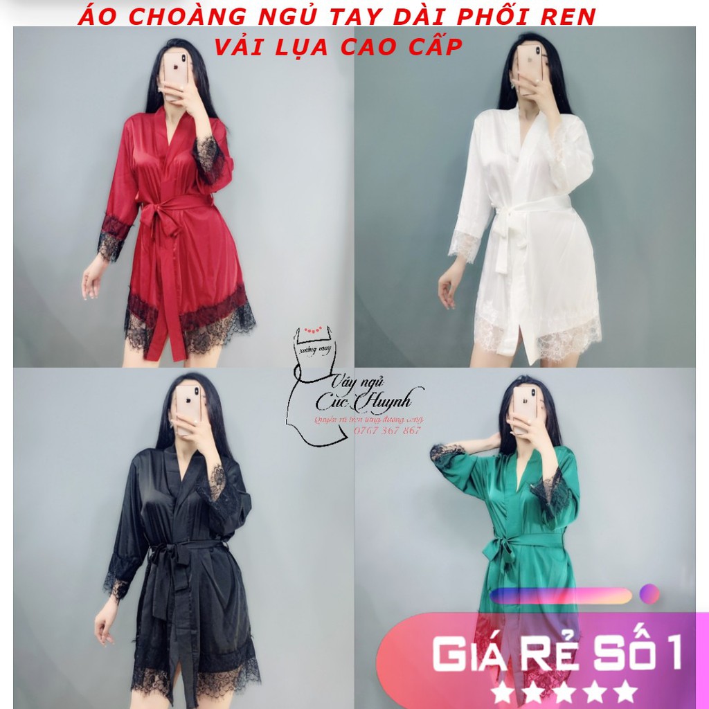 [FREE SHIP] Áo choàng dài tay phối ren xinh xắn, Áo choàng ngủ đẹp vải mềm mát, đường may kĩ, có 4 màu