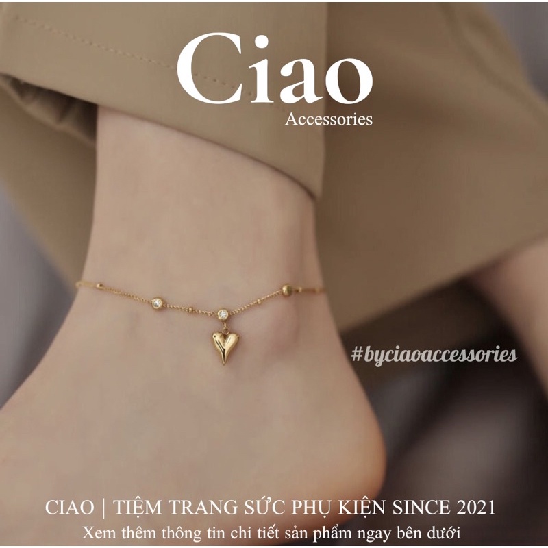 Vòng chân/ Lắc chân titan không gỉ thiết kế đính đá tim Wenndy Ciao