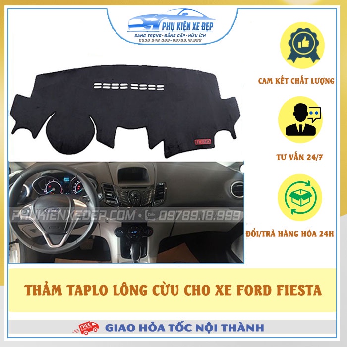 Thảm taplo ô tô lông cừu HÀNG LOẠI I xe Ford Fiesta chống nóng có 3 lớp chống Trượt