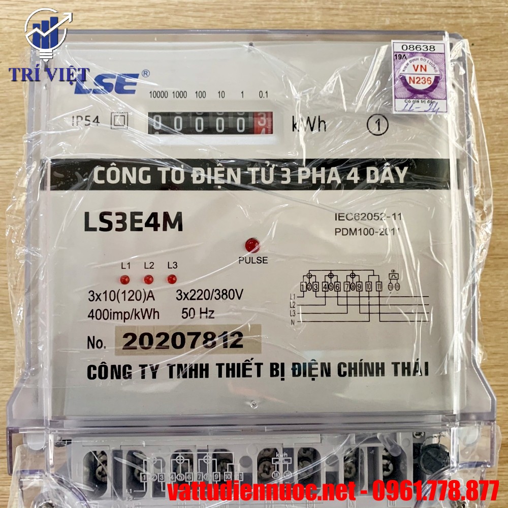 đồng hồ điện điện tử 3 pha LSE LS3E4M (công tơ điện) 3 pha 4 dây | Thiết bị điện Trí Việt