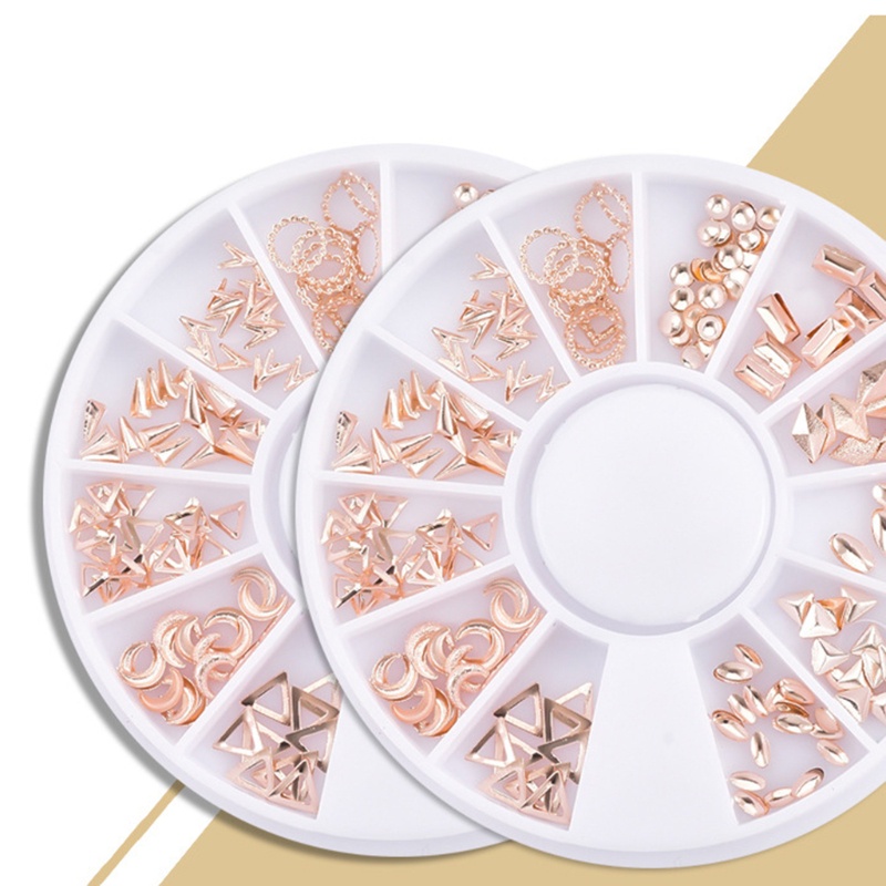 1 Hộp Phụ Kiện Trang Trí Móng Tay Nghệ Thuật DIY Nhiều Hình Dạng Bằng Kim Loại