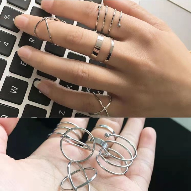 Set 6 Nhẫn Đốt Ngón Tay Bằng Thép Không Gỉ Phong Cách Retro Hàn Quốc Mới