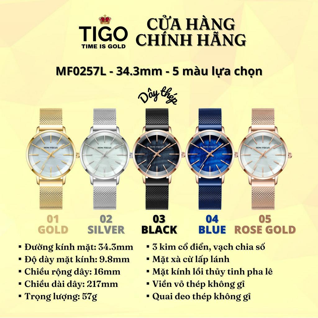 Đồng Hồ Nữ MINI FOCUS MF0257L.02 Dây Thép Bạc Viền Bạc Thép Không Gỉ Cao Cấp Mặt Tròn Đường Kính 34mm Chống Nước