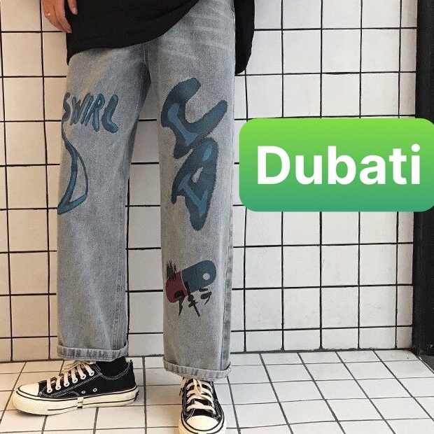 Quần Jean Baggy, Jean Nam Ống Rộng Thêu Họa Tiết Chất Vải Co Giãn Phong Cách Unisex- DB 43- DUBATI FASHION