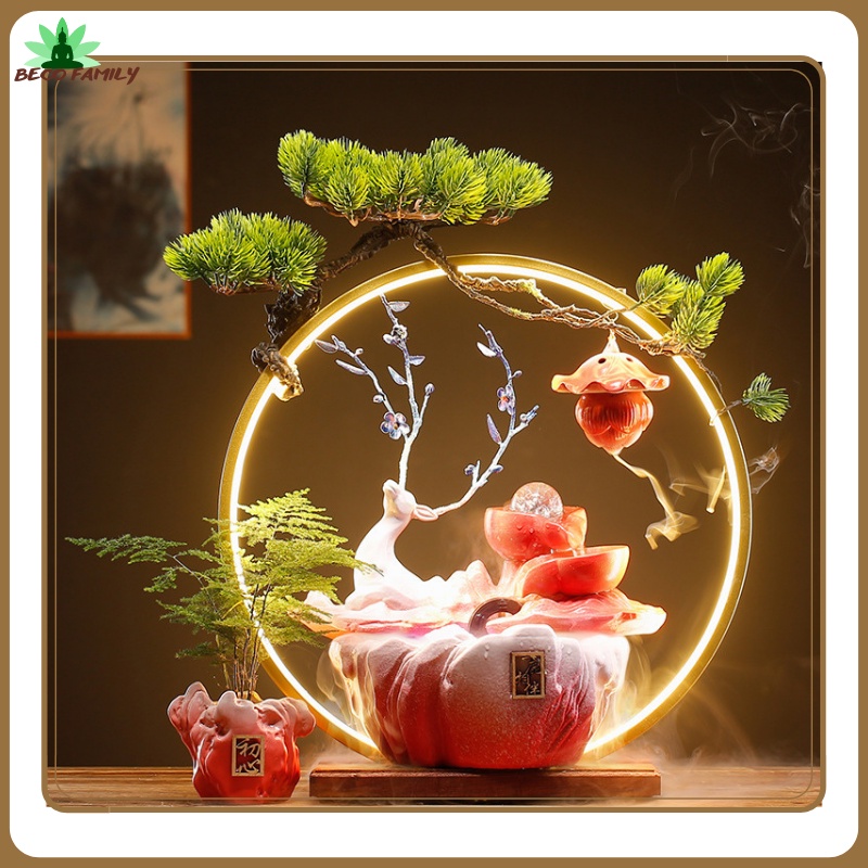 -Thác nước khói trầm hương, thác phong thủy may mắn cao cấp hươu xanh, kèm đèn Led sang trọng