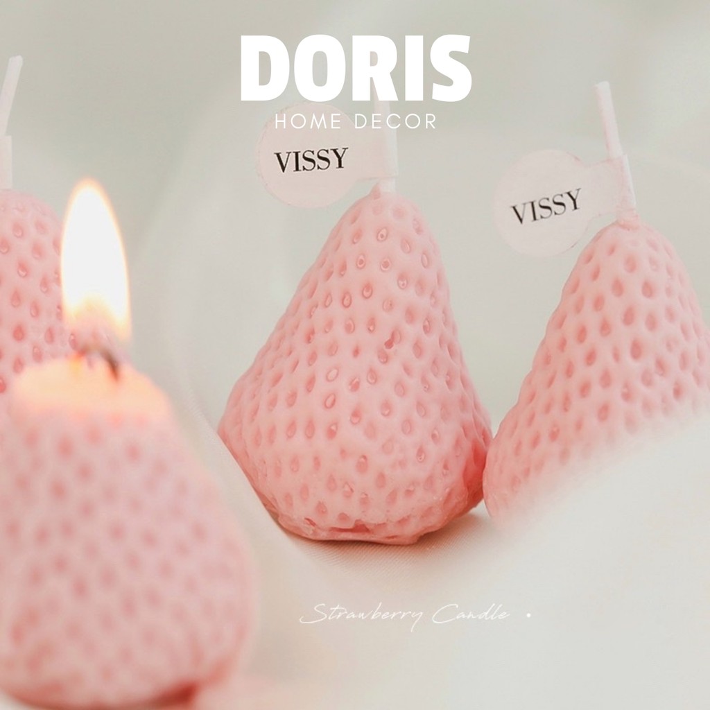 Nến sáp thơm thư giãn hình quả dâu tây, decor bàn làm việc phong cách Hàn Quốc - Doris.decor