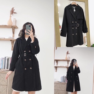 trench coat 6 khuy nâu/ đen