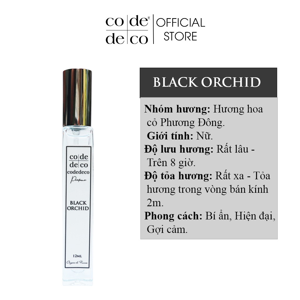 Tinh Dầu Nước Hoa Dạng Xịt Code Deco Black Orchid 10ml, Bí ẩn, Hiện đại, Gợi cảm, Tiện Lợi, Nhỏ Gọn