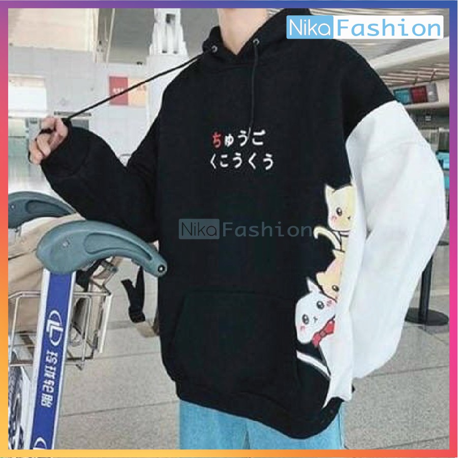 Nikafashion Áo Hoodie Nón Unisex Nam Nữ Chất Vải Nỉ Freesize 1 kích cỡ Form Dáng Rộng Dưới 65kg Mặc Đẹp Hình M.È.O.1.B.