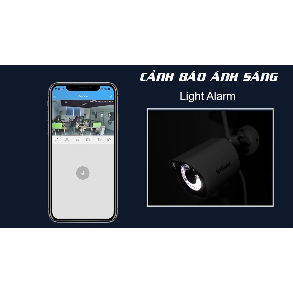 Camera Srihome SH034 5.0Mpx- Camera góc rộng, siêu nét, đàm thoại 2 chiều Camera wifi trong nhà ngoài trời