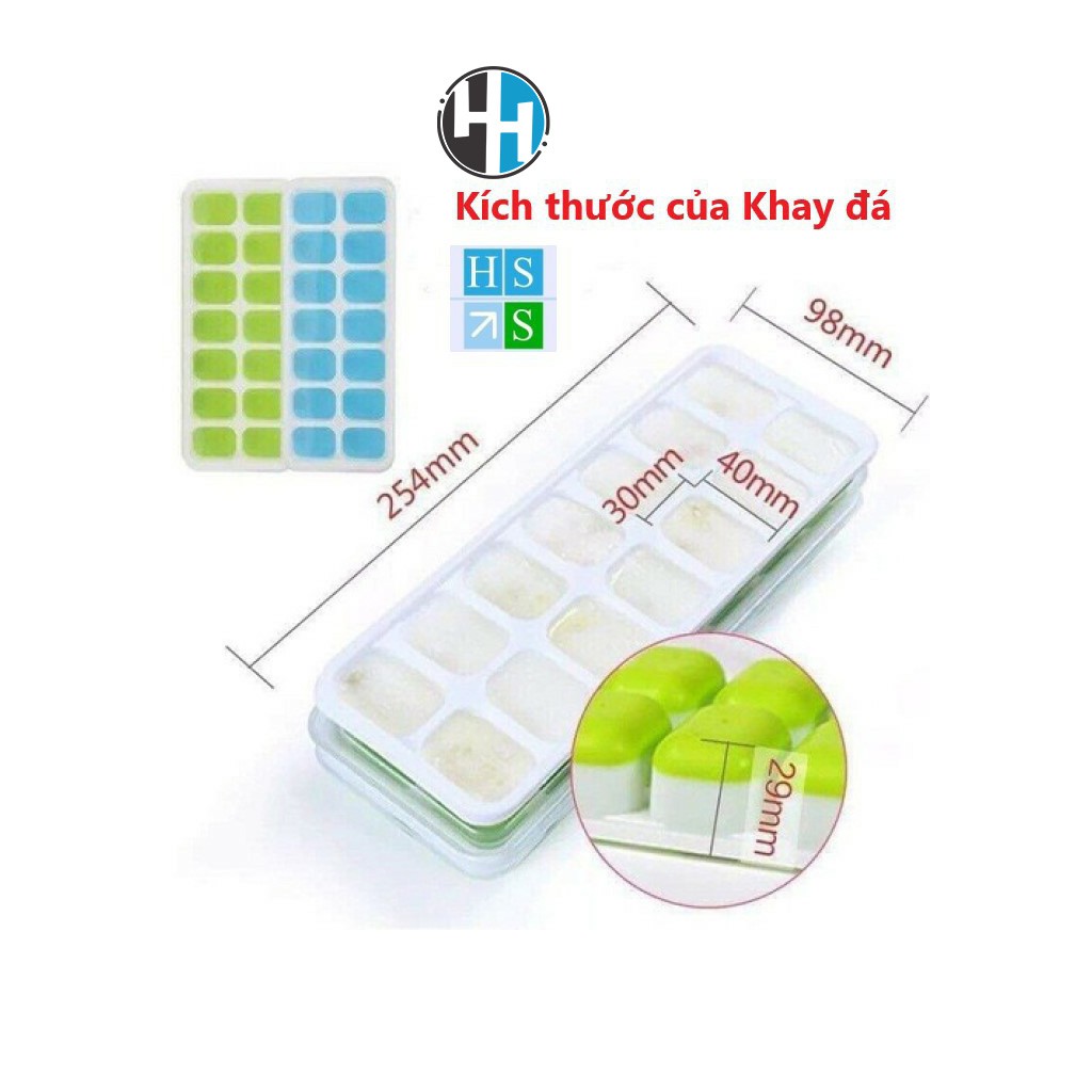 Khay làm đá, khay trữ đông đế silicon, có lắp đậy an toàn cho bé và tiện dụng cho mẹ