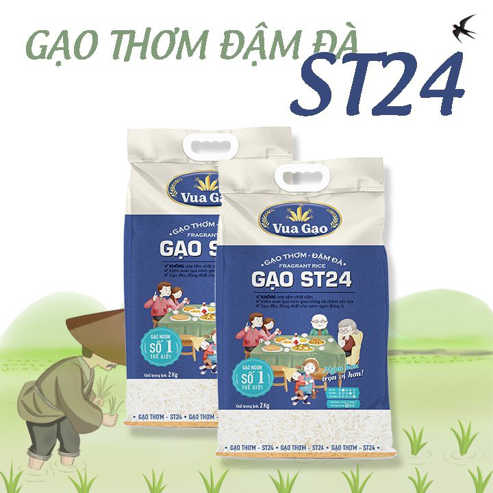 Combo 2 Túi Gạo ST24 2kg Thơm Ngon, Dẻo Nhiều, Vị Ngọt Hậu – Thương hiệu Vua Gạo