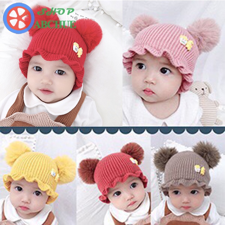 Mũ len cho bé phối bóng lông kèm lót mũ mềm mịn phong cách Hàn Quốc