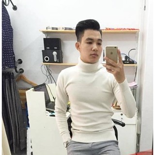 ÁO LEN NAM CAO CỔ MÀU TRẮNG LEN DỆT KIM