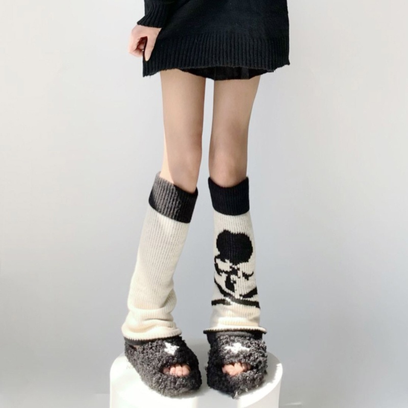Xiangbao Vớ Dệt Kim Giữ Ấm Đầu Gối Họa Tiết Đầu Lâu Phong Cách Gothic Punk Cho Nữ