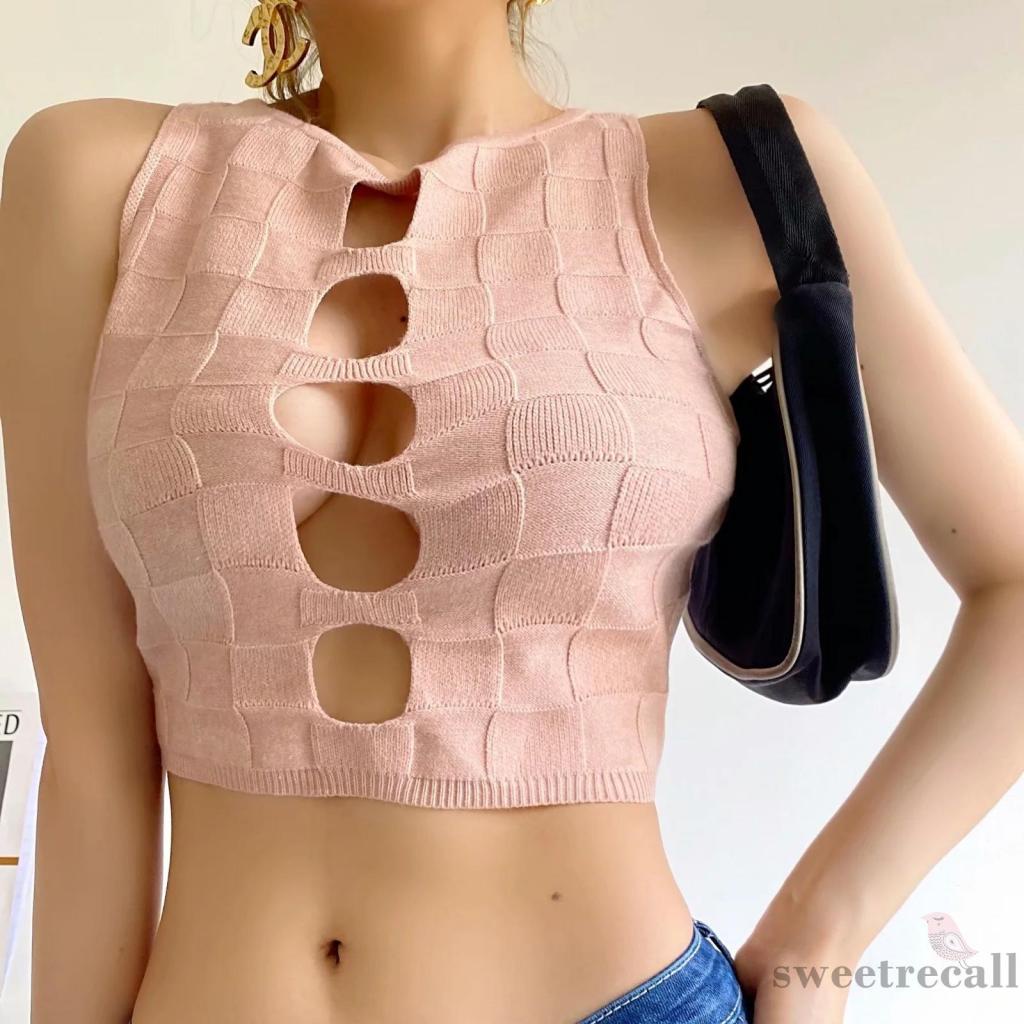 Áo Dệt Kim Hai Dây Màu Sắc Trơn Thời Trang Cho Nữ