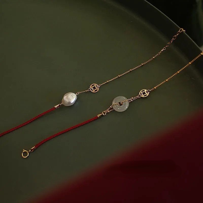 New Ladies Pearl Bracelet Handmade Red String Bracelet Trang sức phong cách Trung Quốc