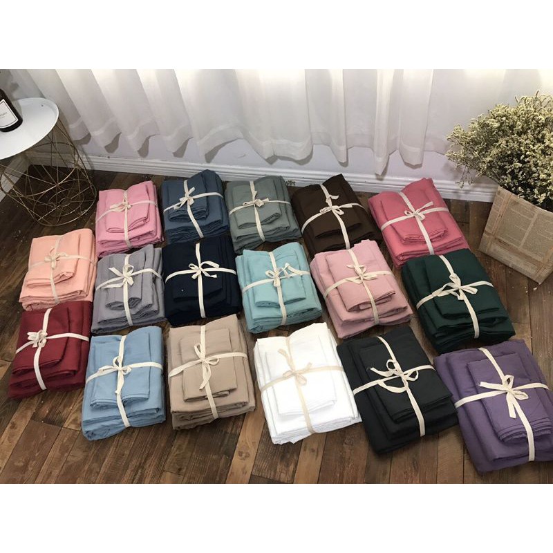 Bộ Chăn Ga Gối Cotton Đũi Cao Cấp 1 Màu Vitage