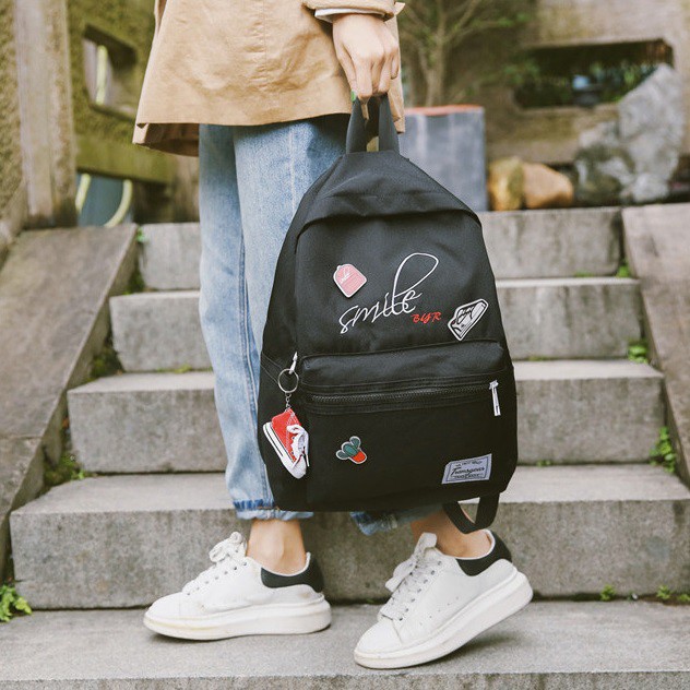 Balo Thời Trang Hàn Quốc Smile đen vải canvas cực đẹp chống nước