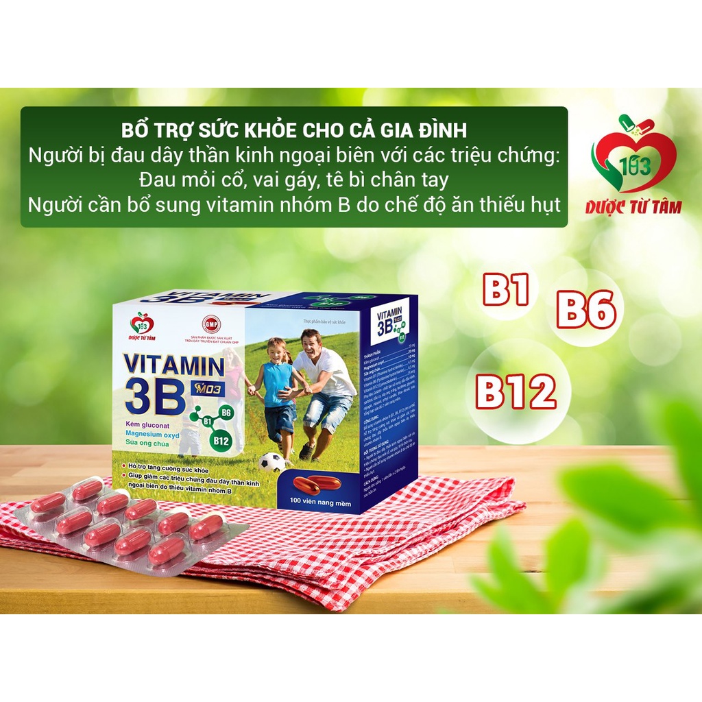 Vitamin 3B M03 Bổ sung Sữa ong chúa Kẽm Magnesium Vitamin B1 B6 B12 Tăng cường sức khỏe nâng cao sức đề kháng Hộp 100v