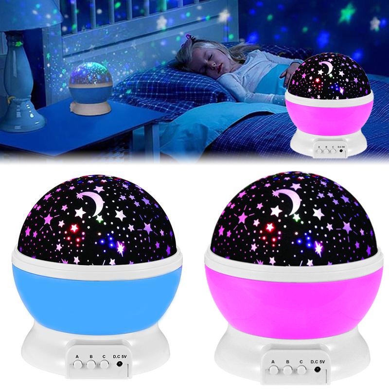 Đèn LED chiếu bầu trời đầy sao xoay được sử dụng pin hoặc sạc USB 4AA