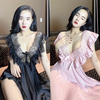 Váy ngủ nữ, chất liệu lụa satin phối ren, mềm mịn, thoáng mát