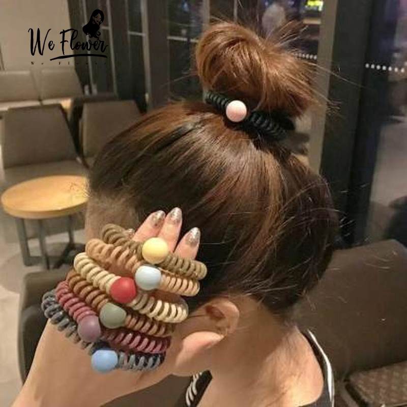Dây buộc tóc WE FLOWER dạng xoắn co giãn trang trí quả bóng tròn thời trang dành cho nữ