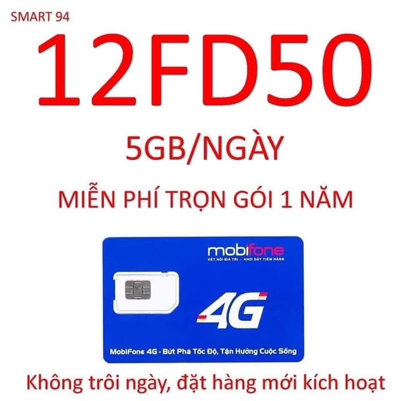 sim 12FD50 ngày 5gb/ngày hết 5gb hạ tốc ộ 256kb