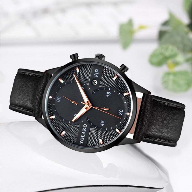 Đồng hồ quartz đeo tay dây da tích hợp lịch ngày hợp thời trang