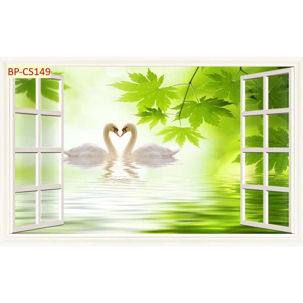 Tranh dán tường 3d cửa sổ thoáng mát tạo cảm giác thoải mái, tự nhiên