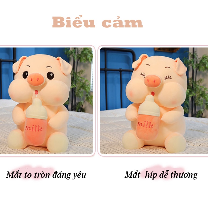 Gấu nhồi bông heo hồng ôm bình sữa siêu cute làm gối ôm đi ngủ, làm quà tặng - Morning store