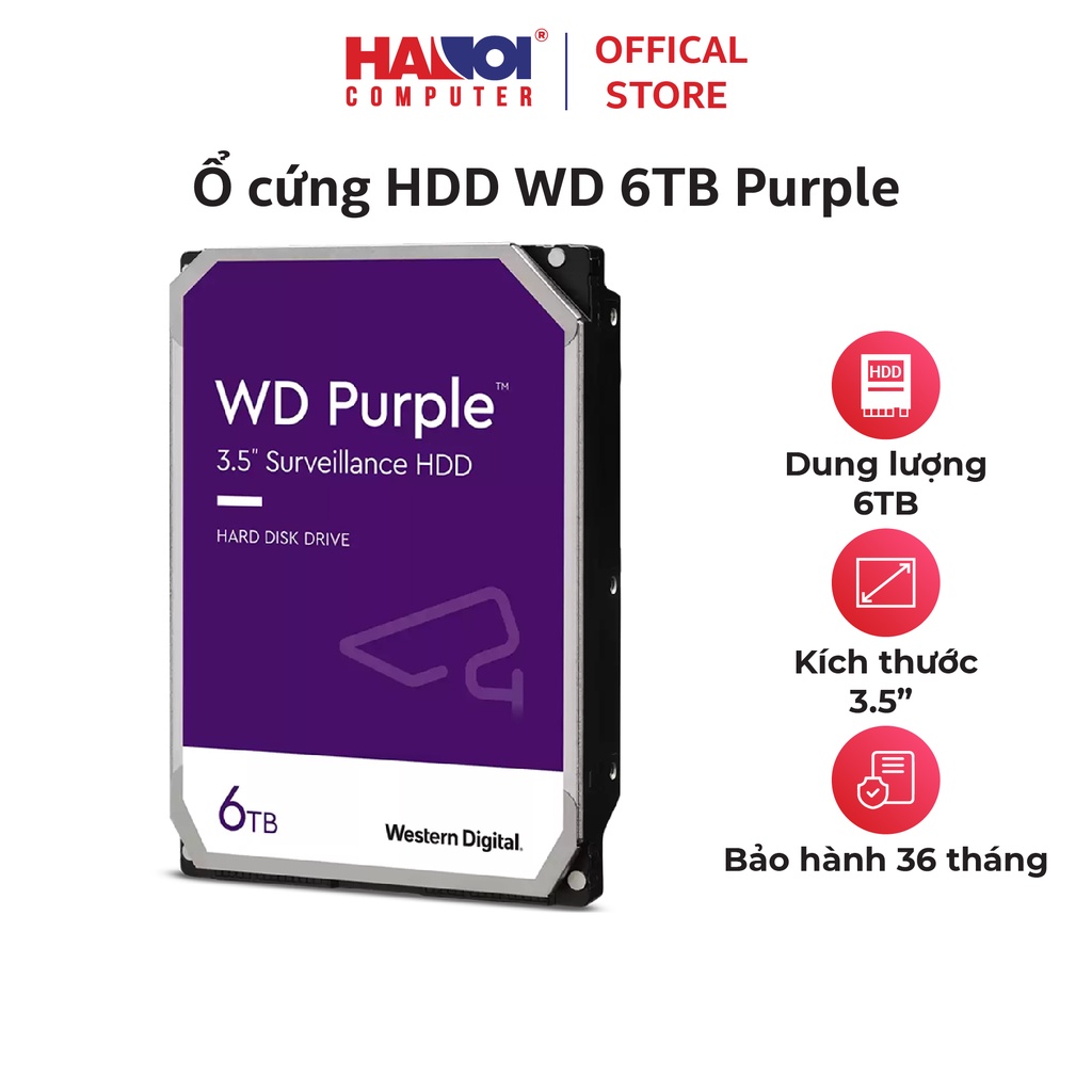 Ổ cứng HDD WD Purple 6TB 3.5 inch, 5640RPM, SATA, 256MB Cache (WD63PURZ)